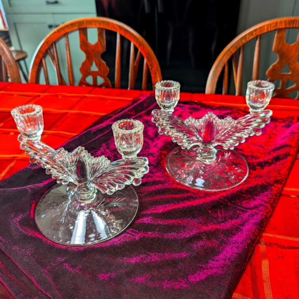 Tiffin Franciscan double armed candlestick holders